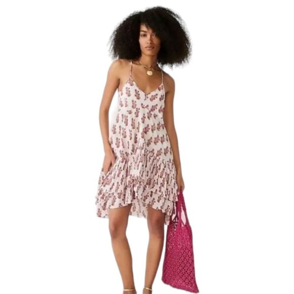 J Crew Soft Gauze Cotton Tiered Beach Pink Floral Ruffled Crinkle Dress sz S NWT - Picture 3 of 13